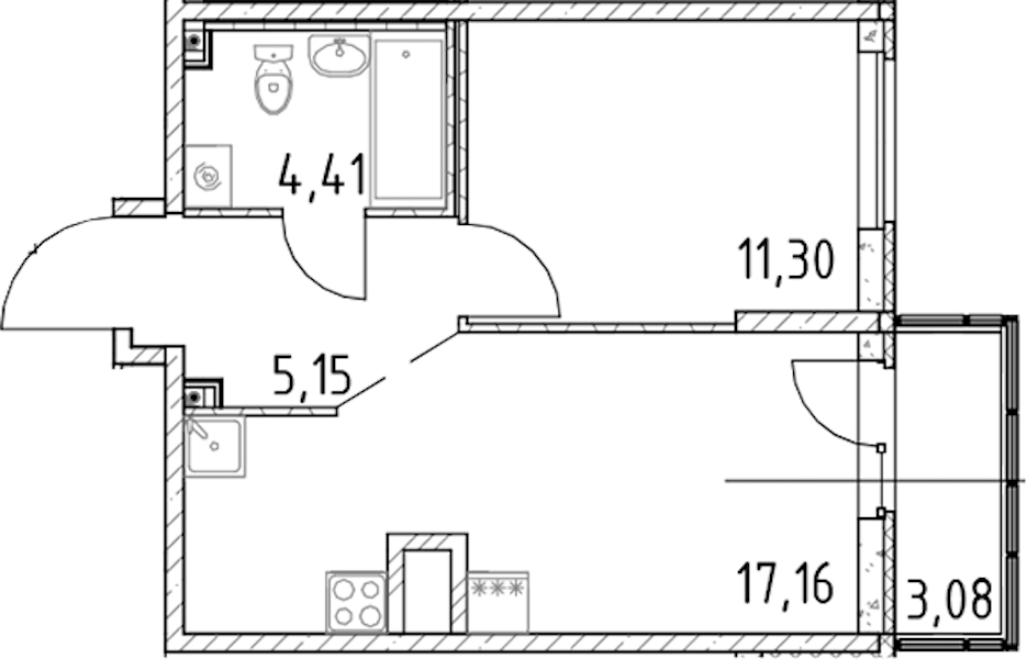 1-комнатная квартира 38.02 м², 11/23 эт., ЖК «Город Первых»